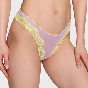 Victoria's Secret Tease Mesh Lace-Trim High-Leg Thong Panty Unicorn Purple L NEW